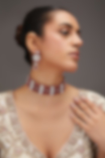 White Finish Zircon & Ruby Stone Choker Necklace Set by Zevar By Geeta at Pernia's Pop Up Shop