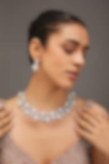White Finish Zircon & Pearl Necklace Set by Zevar By Geeta