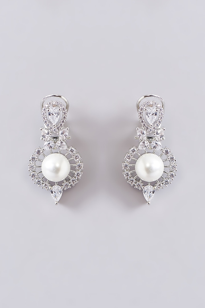 White Finish Zircon & Pearl Necklace Set by Zevar By Geeta at Pernia's Pop Up Shop