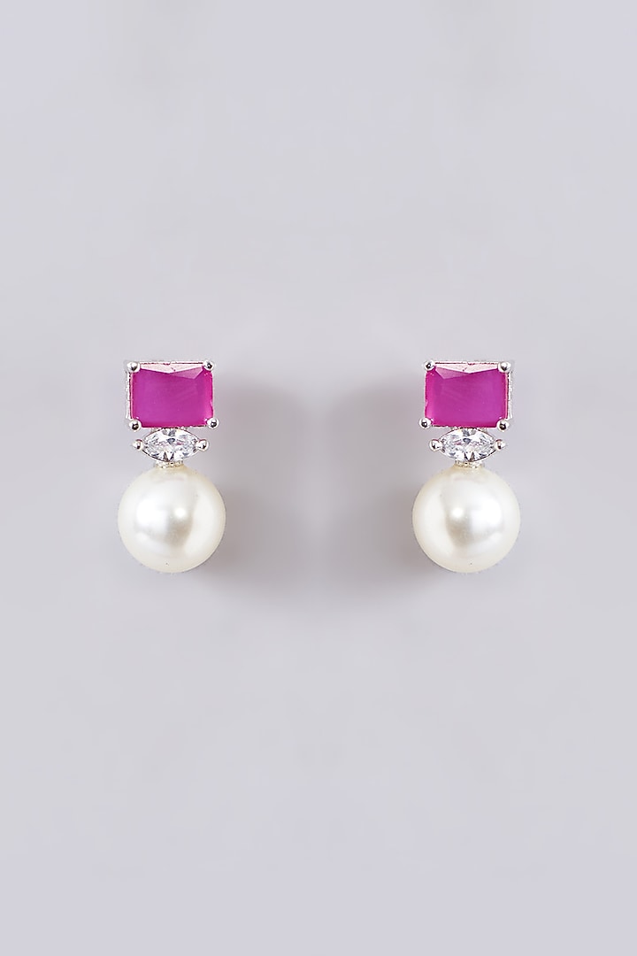 White Finish Zircon & Ruby Necklace Set by Zevar By Geeta at Pernia's Pop Up Shop