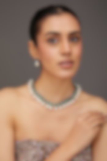 White Finish Zircon & Emerald Stone Necklace Set by Zevar By Geeta at Pernia's Pop Up Shop