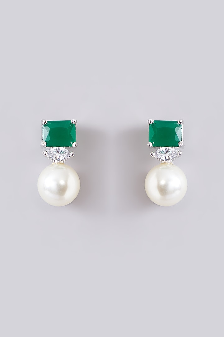 White Finish Zircon & Emerald Stone Necklace Set by Zevar By Geeta at Pernia's Pop Up Shop