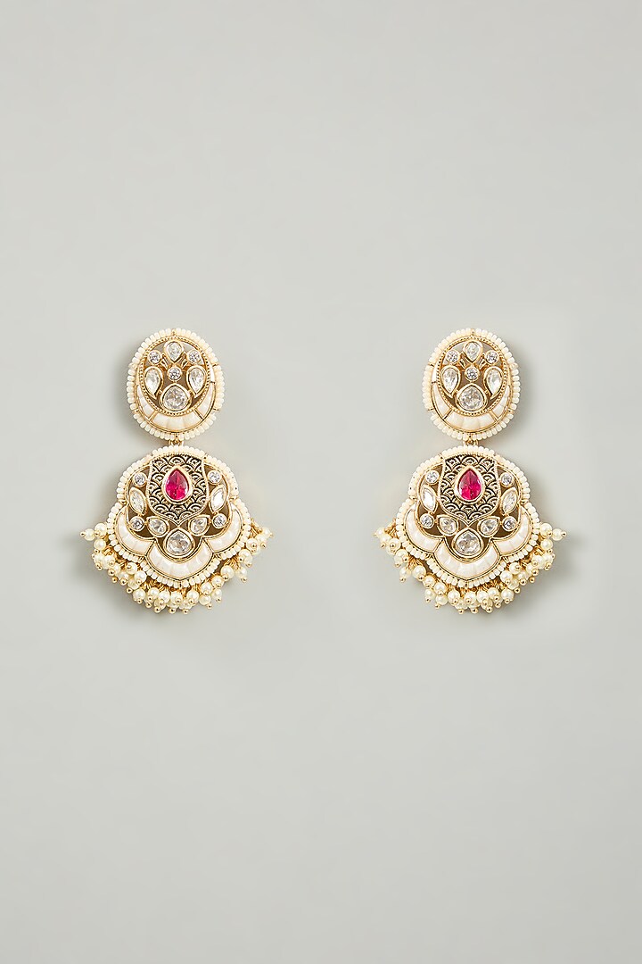 Gold Finish Kundan Polki Pendant Necklace Set by Zevar By Geeta at Pernia's Pop Up Shop