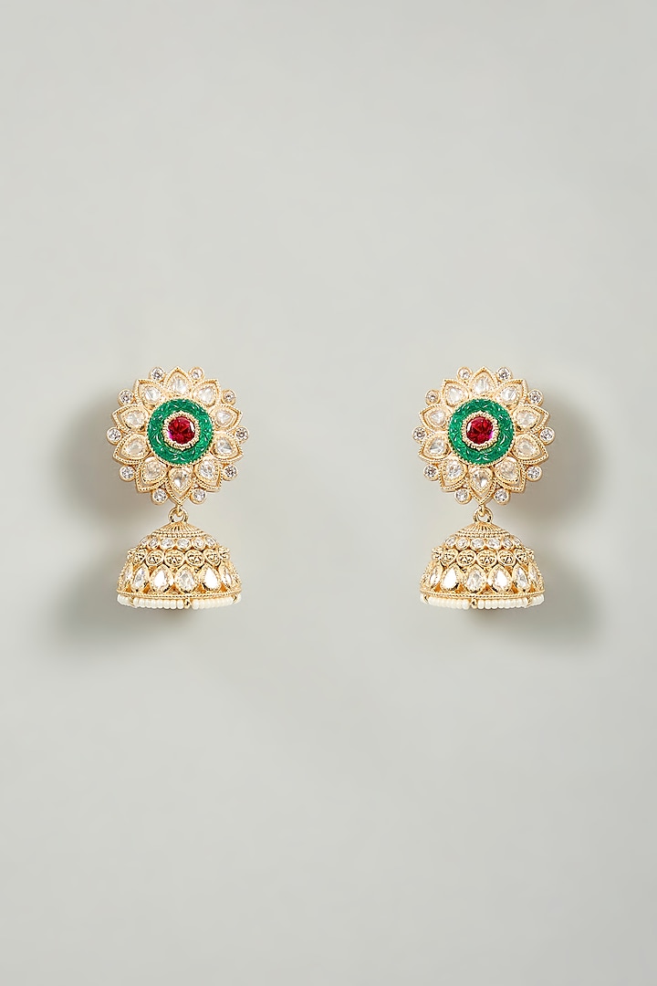 Gold Finish Kundan Stone Necklace Set by Zevar By Geeta at Pernia's Pop Up Shop