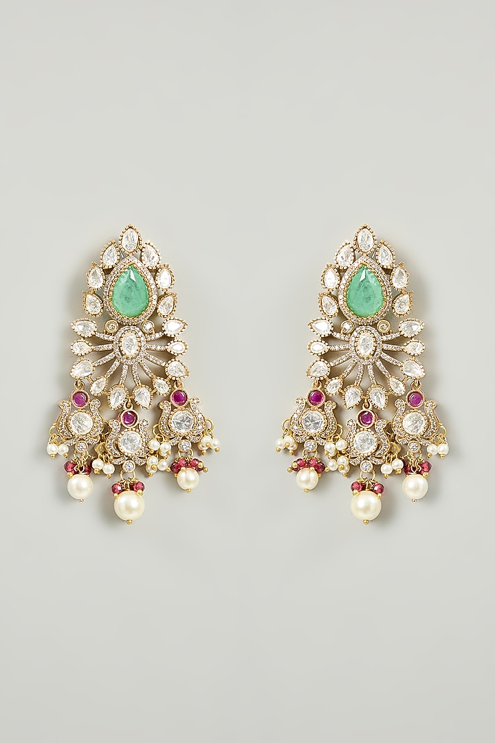 Gold Finish Kundan Polki & Green Stone Necklace Set by Zevar By Geeta at Pernia's Pop Up Shop