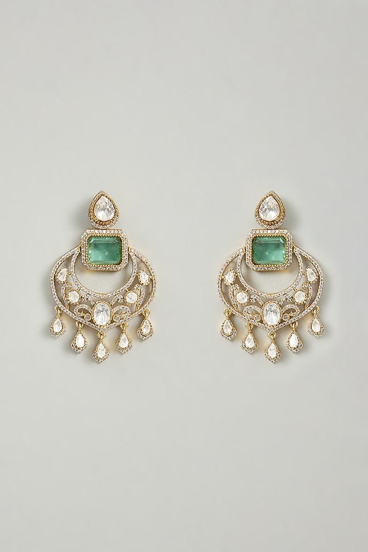 Gold Finish Kundan Polki & Green Stone Necklace Set by Zevar By Geeta at Pernia's Pop Up Shop