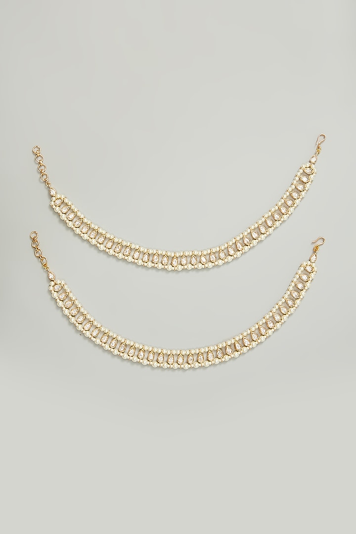 Gold Finish Kundan Polki Anklets (Set Of 2) by Zevar By Geeta at Pernia's Pop Up Shop