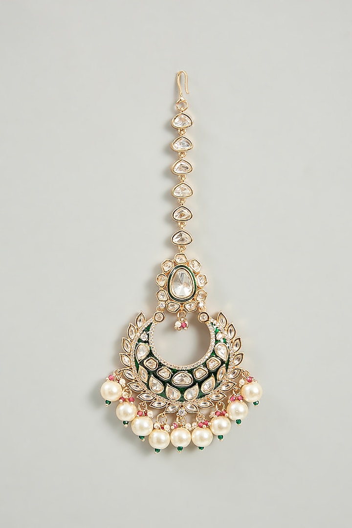 Gold Finish Kundan Polki & Pink Stone Necklace Set by Zevar By Geeta at Pernia's Pop Up Shop