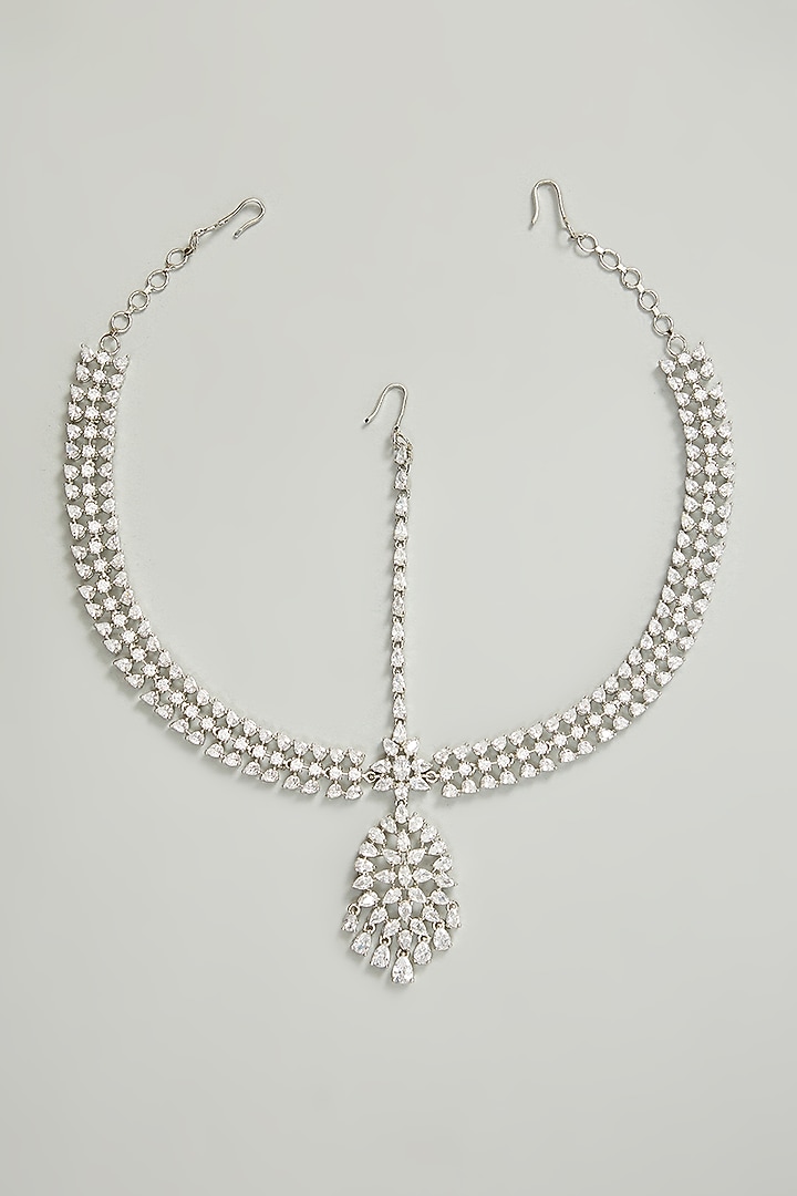 White Finish Diamond Mathapatti by Zevar By Geeta at Pernia's Pop Up Shop