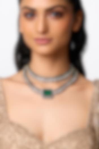 Two Tone Finish Green Stone Necklace by Zevar by Geeta at Pernia's Pop Up Shop
