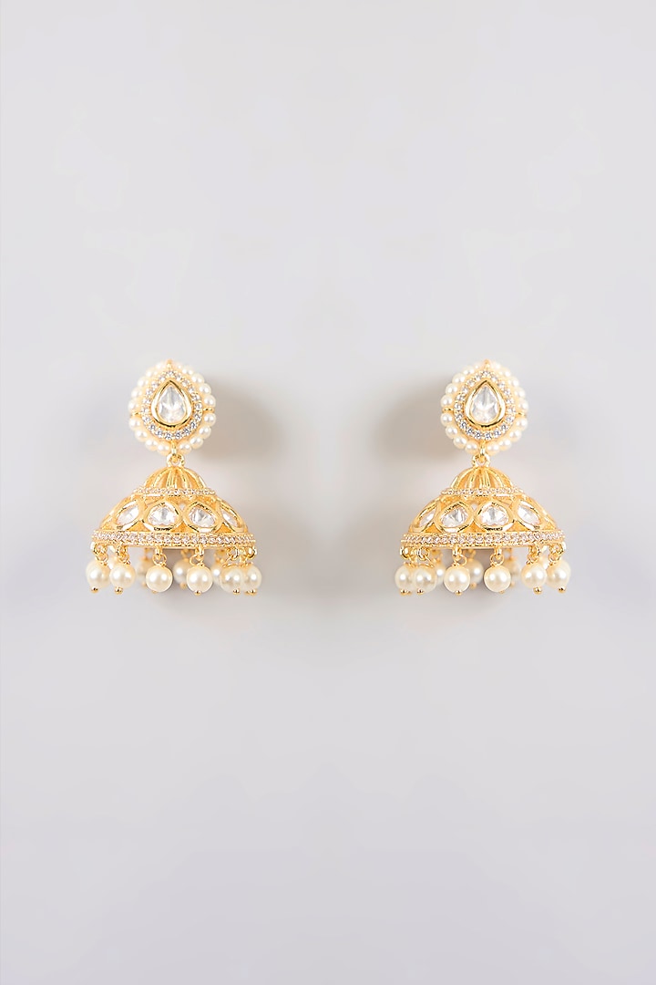 Gold Finish Kundan Polki & Uncut Stone Necklace Set by Zevar By Geeta at Pernia's Pop Up Shop