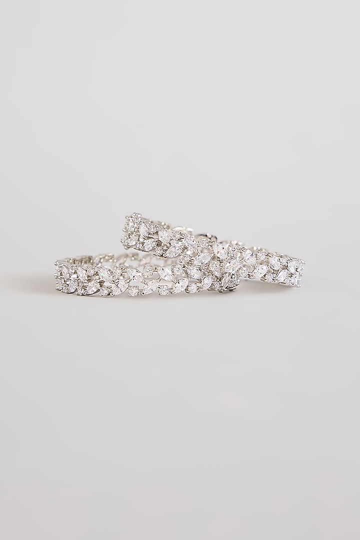 White Finish Diamond Bangles (Set Of 2) by Zevar By Geeta at Pernia's Pop Up Shop