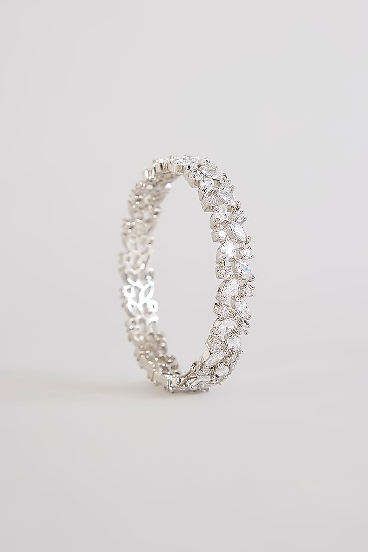 White Finish Diamond Bangles (Set Of 2) by Zevar By Geeta at Pernia's Pop Up Shop
