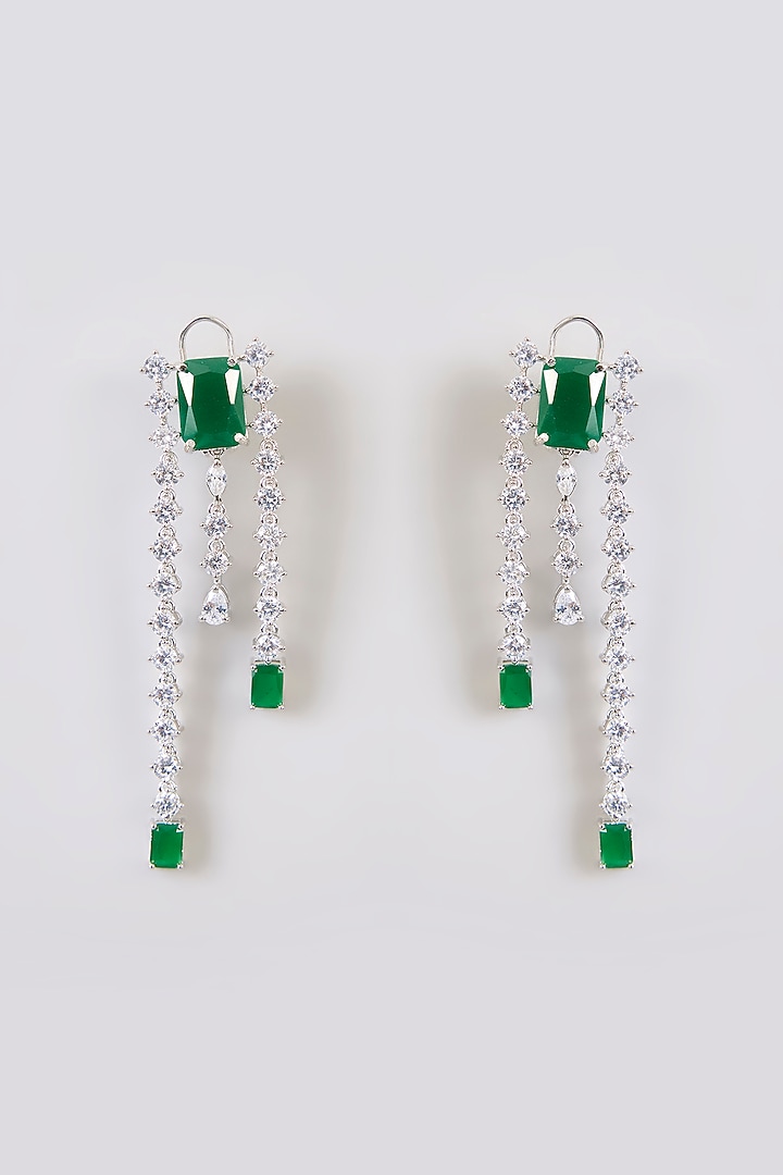 White Finish Diamond & Emerald Green Stone Necklace Set by Zevar By Geeta at Pernia's Pop Up Shop