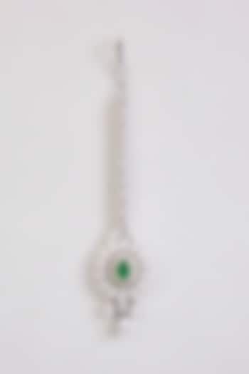 White Finish Diamond & Emerald Green Stone Maangtikka by Zevar By Geeta at Pernia's Pop Up Shop