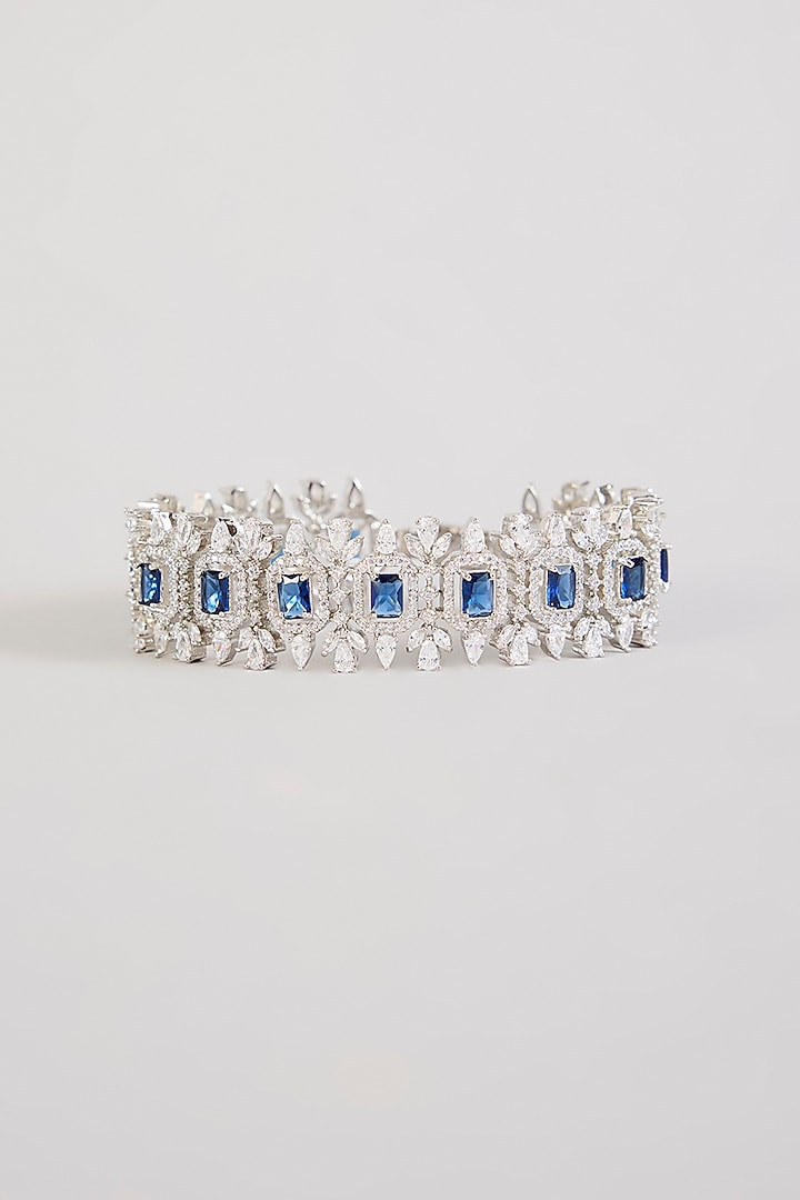 White Finish Diamond & Sapphire Stone Bracelet by Zevar By Geeta at Pernia's Pop Up Shop