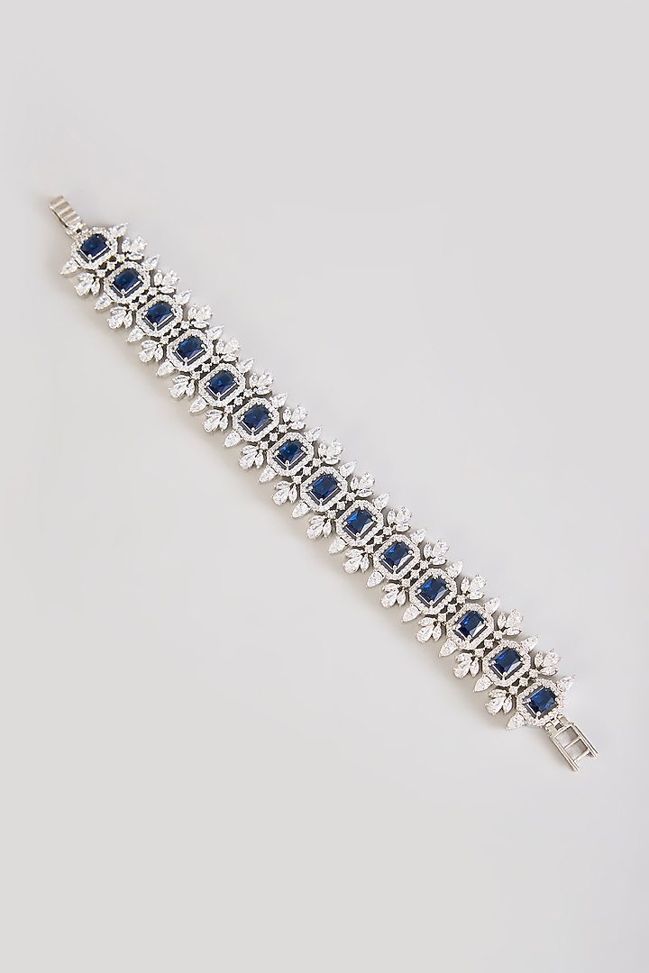 White Finish Diamond & Sapphire Stone Bracelet by Zevar By Geeta at Pernia's Pop Up Shop