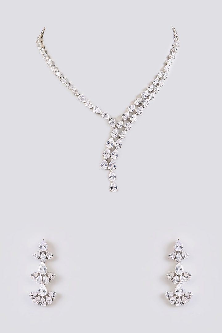 White Finish Diamond & Pink Stone Necklace Set by Zevar By Geeta at Pernia's Pop Up Shop