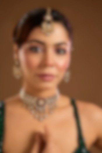 Two Tone Finish Kundan Polki Choker Necklace Set by Zevar By Geeta at Pernia's Pop Up Shop