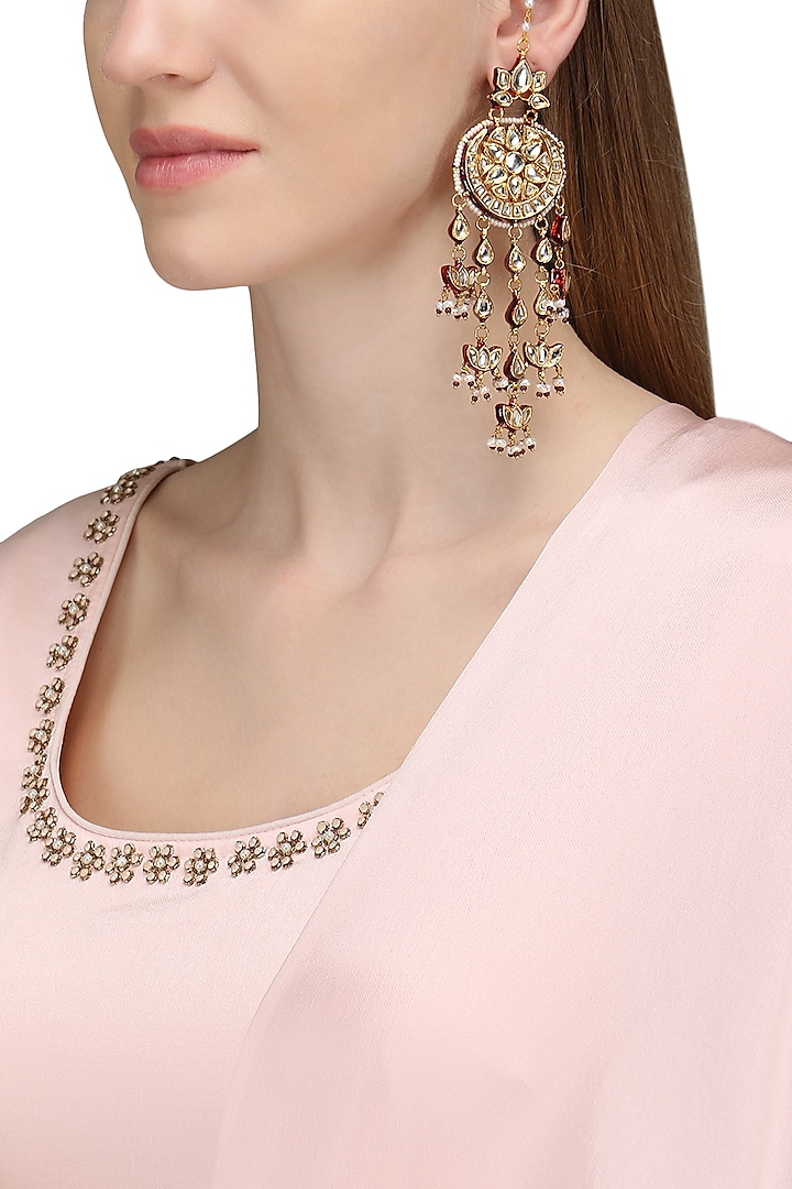 Gold Plated Pearls and Kundan Earrings by Zevar by Geeta