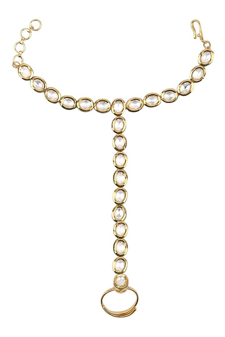 Zevar by Geeta presents Set of 2 Gold finish kundan stone haath-phool available only at Pernia's Pop Up Shop.