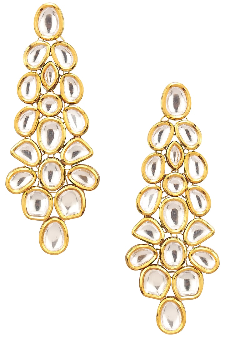 Zevar by Geeta presents Gold finish kundan stone long earrings available only at Pernia's Pop Up Shop.