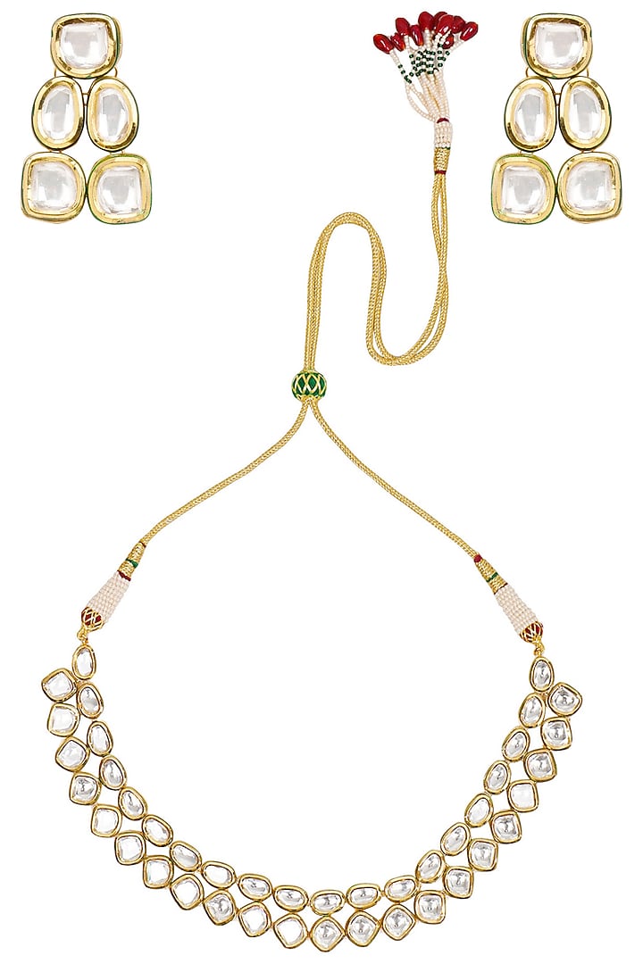 Zevar by Geeta presents Gold finish kundan stones choker necklace set available only at Pernia's Pop Up Shop.