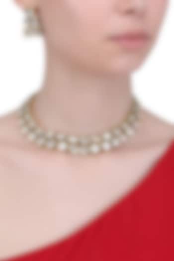 Zevar by Geeta presents Gold finish kundan stones choker necklace set available only at Pernia's Pop Up Shop.