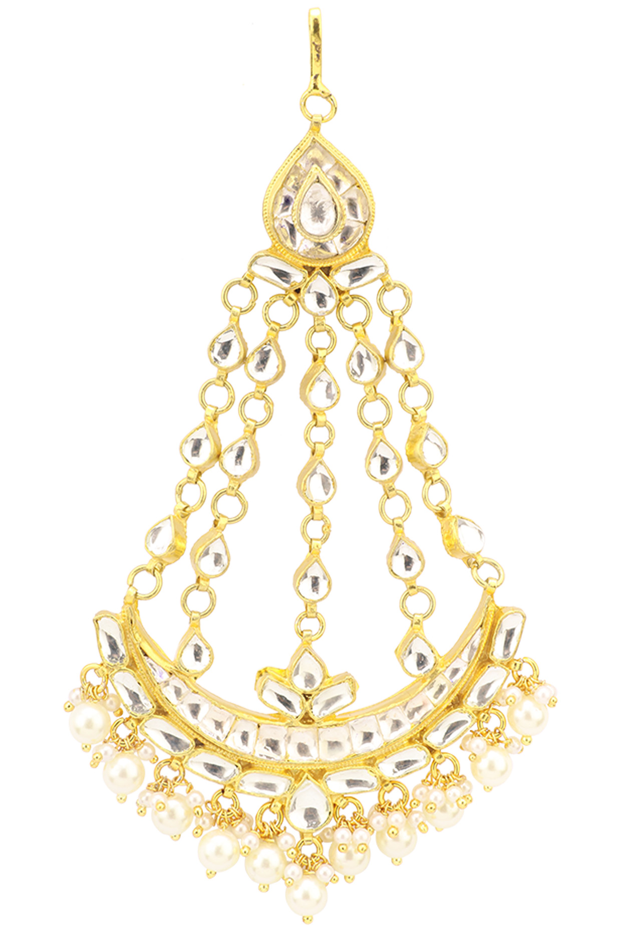 Gold Finish Kundan and Pearls Crescent Passa by Zevar by Geeta