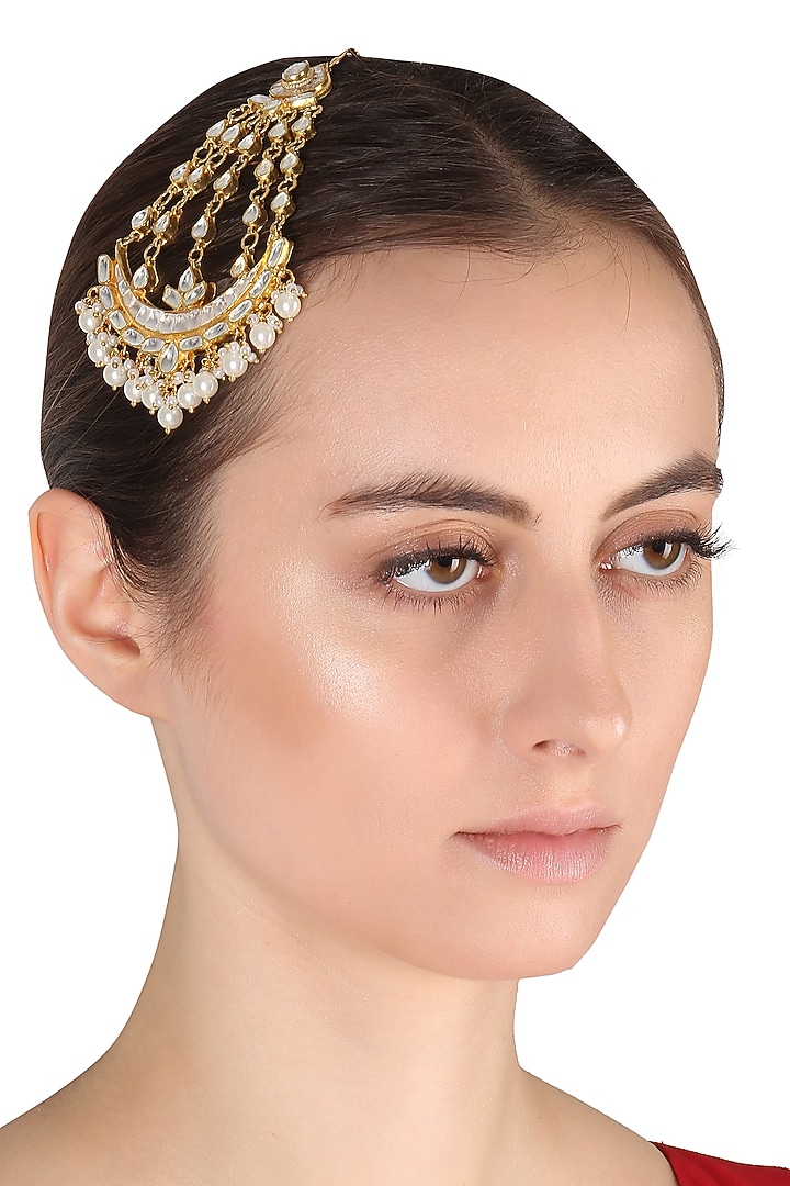 Gold finish kundan and pearls crescent passa available only at Pernia's Pop Up Shop.