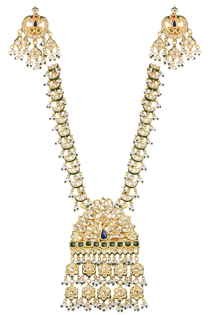 Gold Plated Kundan Polki & Pearl Necklace Set by Zevar by Geeta at Pernia's Pop Up Shop