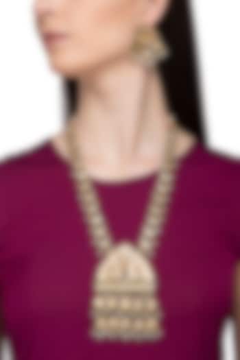 Gold Plated Kundan Polki & Pearl Necklace Set by Zevar by Geeta at Pernia's Pop Up Shop