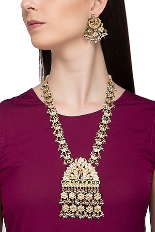 Gold Plated Kundan Polki & Pearl Necklace Set by Zevar by Geeta
