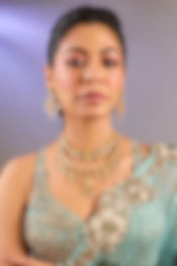 Gold Finish Moissanite Polki Layered Necklace Set by Zevar By Geeta at Pernia's Pop Up Shop