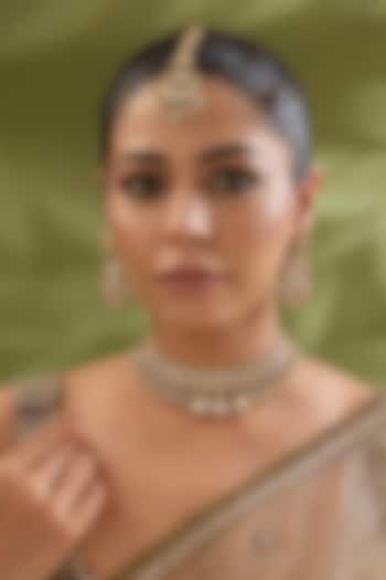 Two-Tone Finish Kundan Polki Choker Necklace Set by Zevar By Geeta at Pernia's Pop Up Shop