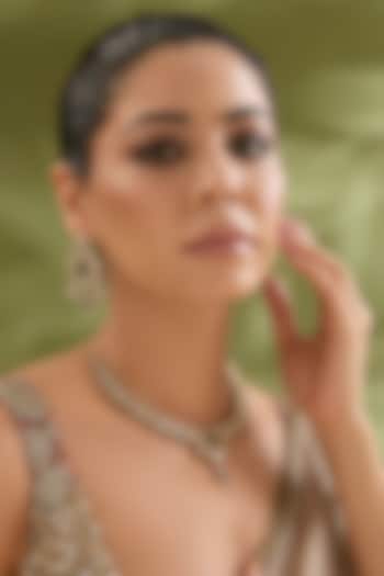 Two-Tone Finish Kundan Polki & Green Stone Necklace Set by Zevar By Geeta at Pernia's Pop Up Shop