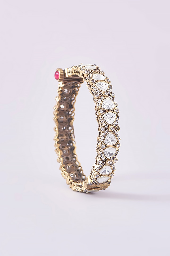 Black Rhodium Finish Kundan Polki Kadas (Set Of 2) by Zevar by Geeta at Pernia's Pop Up Shop