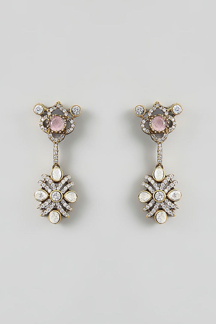 Two Tone Finish Kundan Polki & Pink Stone Necklace Set by Zevar By Geeta at Pernia's Pop Up Shop