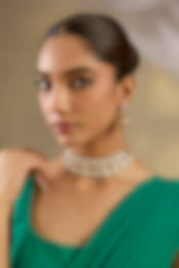 Gold Finish Kundan Polki & Red Stone Choker Necklace Set by Zevar By Geeta at Pernia's Pop Up Shop