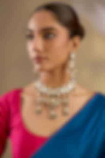 Gold Finish Meenakari Kundan Polki Necklace Set by Zevar By Geeta at Pernia's Pop Up Shop