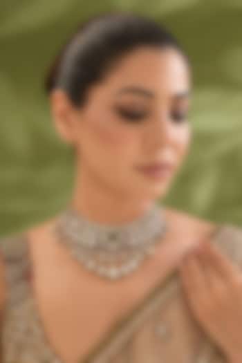 Gold Finish Kundan Polki Necklace by Zevar By Geeta at Pernia's Pop Up Shop