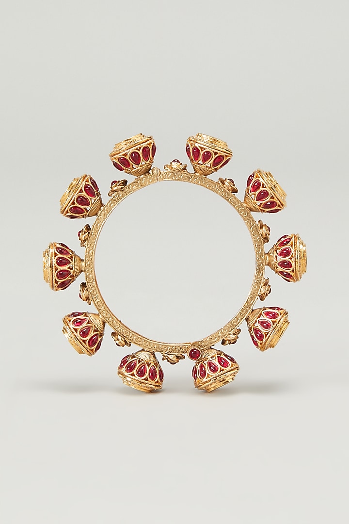 Gold Finish Kundan Polki Bangles (Set of 2) by Zevar by Geeta at Pernia's Pop Up Shop