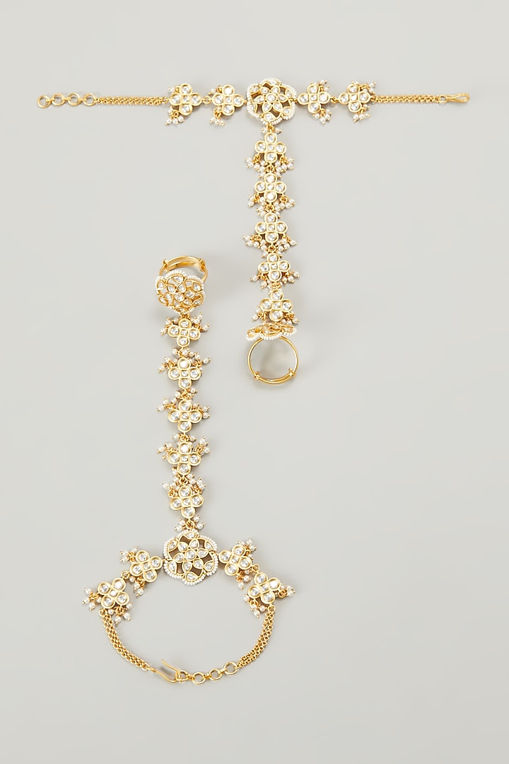 Gold Finish Kundan Polki Hathphool by Zevar by Geeta at Pernia's Pop Up Shop