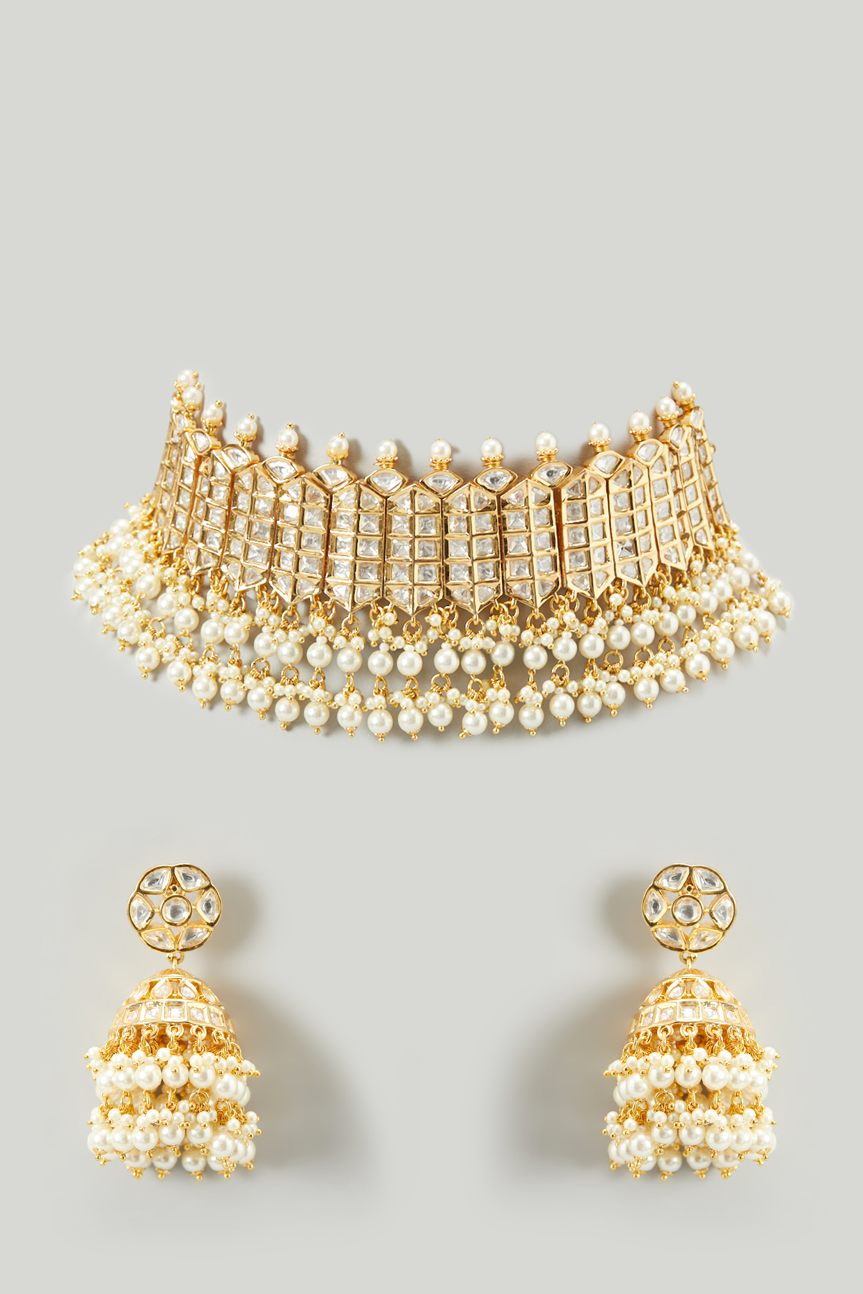 Gold Finish Beads Choker Necklace Set by Zevar by Geeta