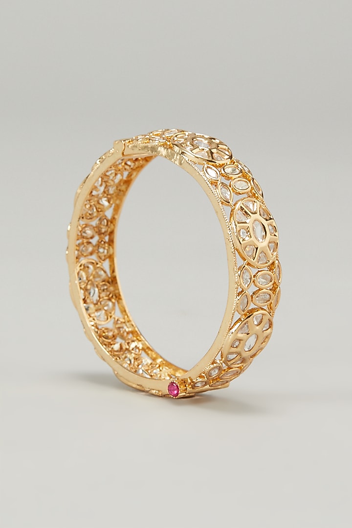 Gold Finish Kundan Polki Bangles (Set of 2) by Zevar by Geeta at Pernia's Pop Up Shop
