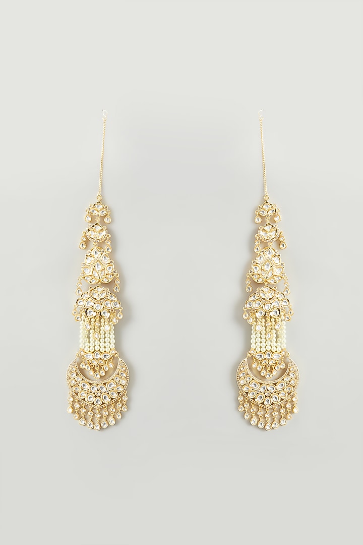 Gold Finish Kundan Polki Earrings by Zevar by Geeta at Pernia's Pop Up Shop