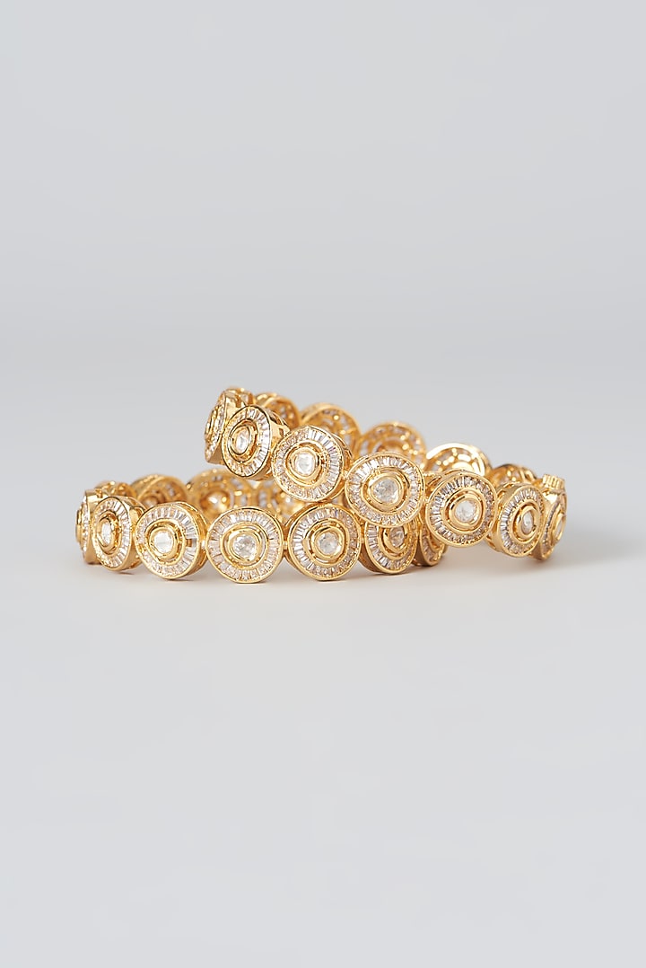 Gold Plated Kundan Polki Kadas (Set Of 2) by Zevar by Geeta at Pernia's Pop Up Shop