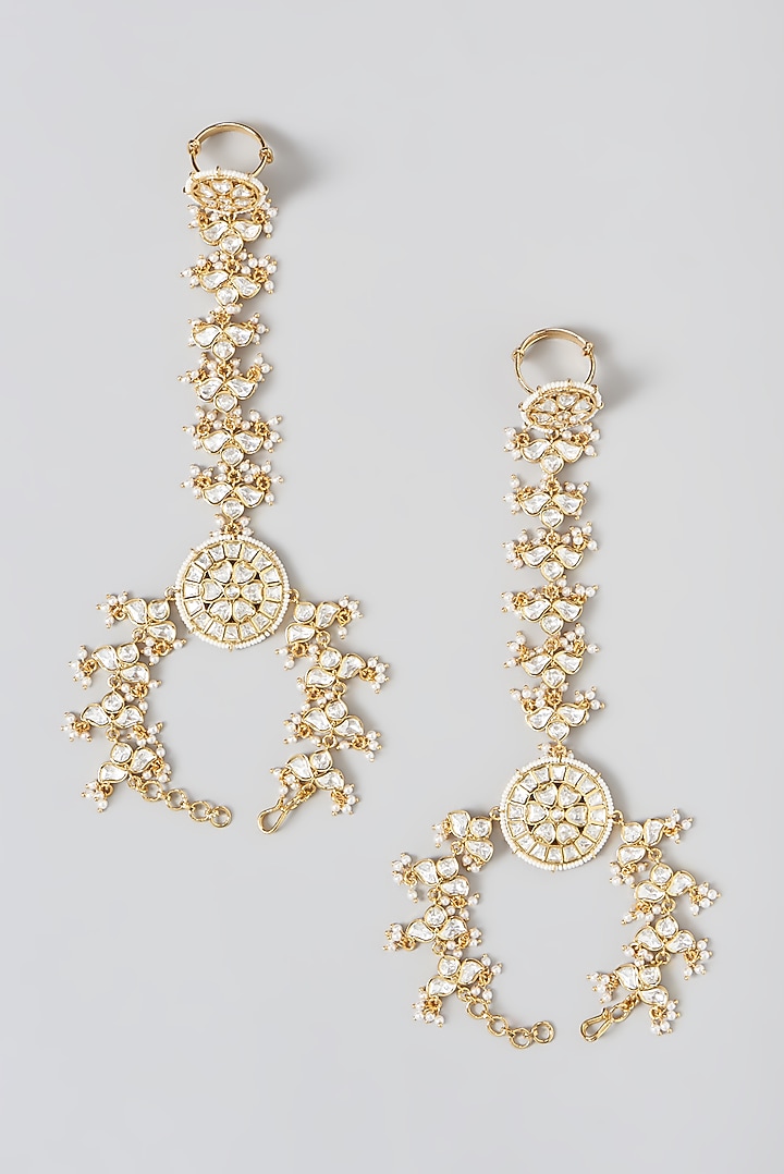 Gold Finish Kundan Polki Hathphool (Set of 2) by Zevar by Geeta at Pernia's Pop Up Shop