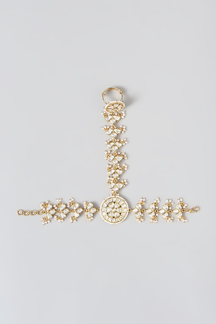Gold Finish Kundan Polki Hathphool (Set of 2) by Zevar by Geeta at Pernia's Pop Up Shop