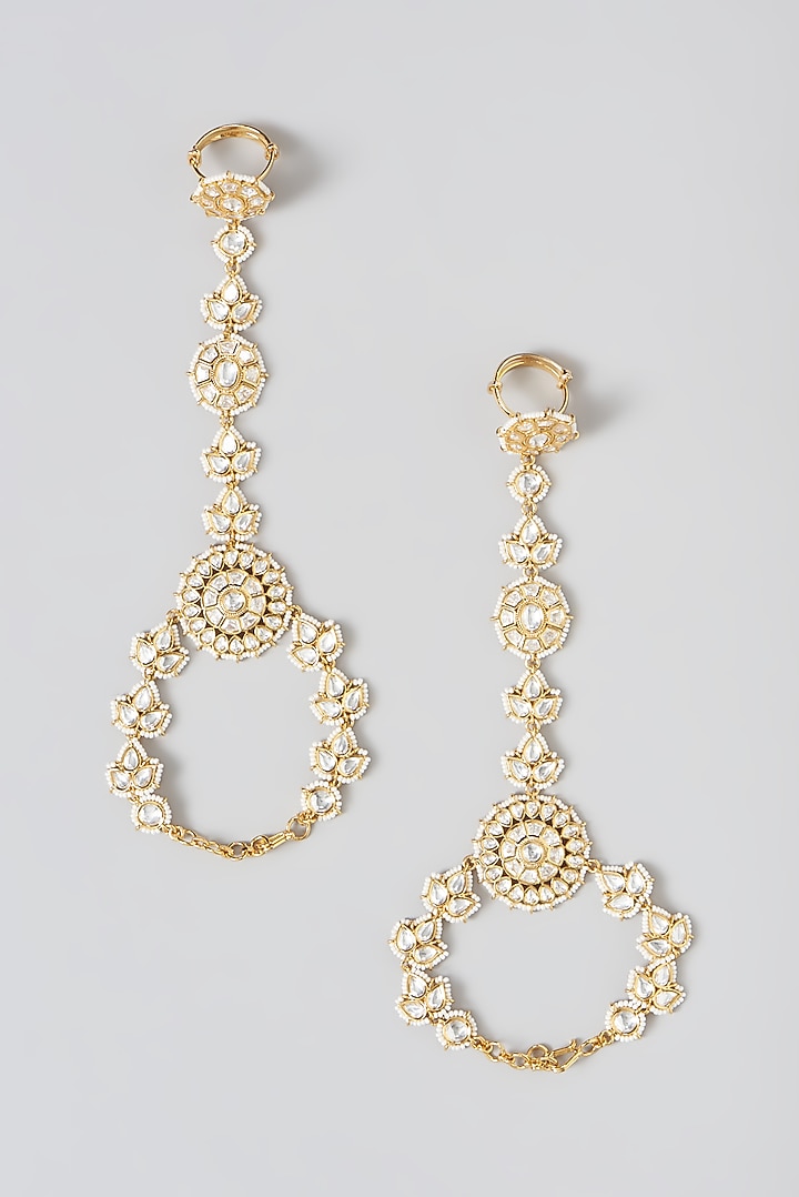 Gold Finish Kundan Polki Hathphools (Set of 2) by Zevar by Geeta at Pernia's Pop Up Shop